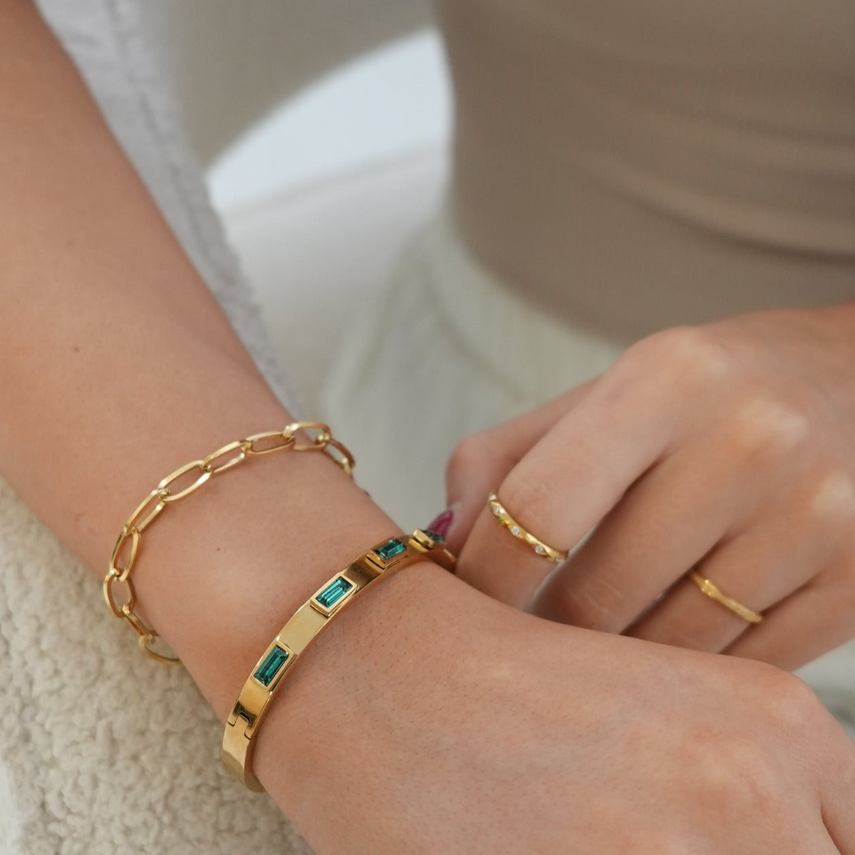 Cubic Stone Armband - Goud/Groen