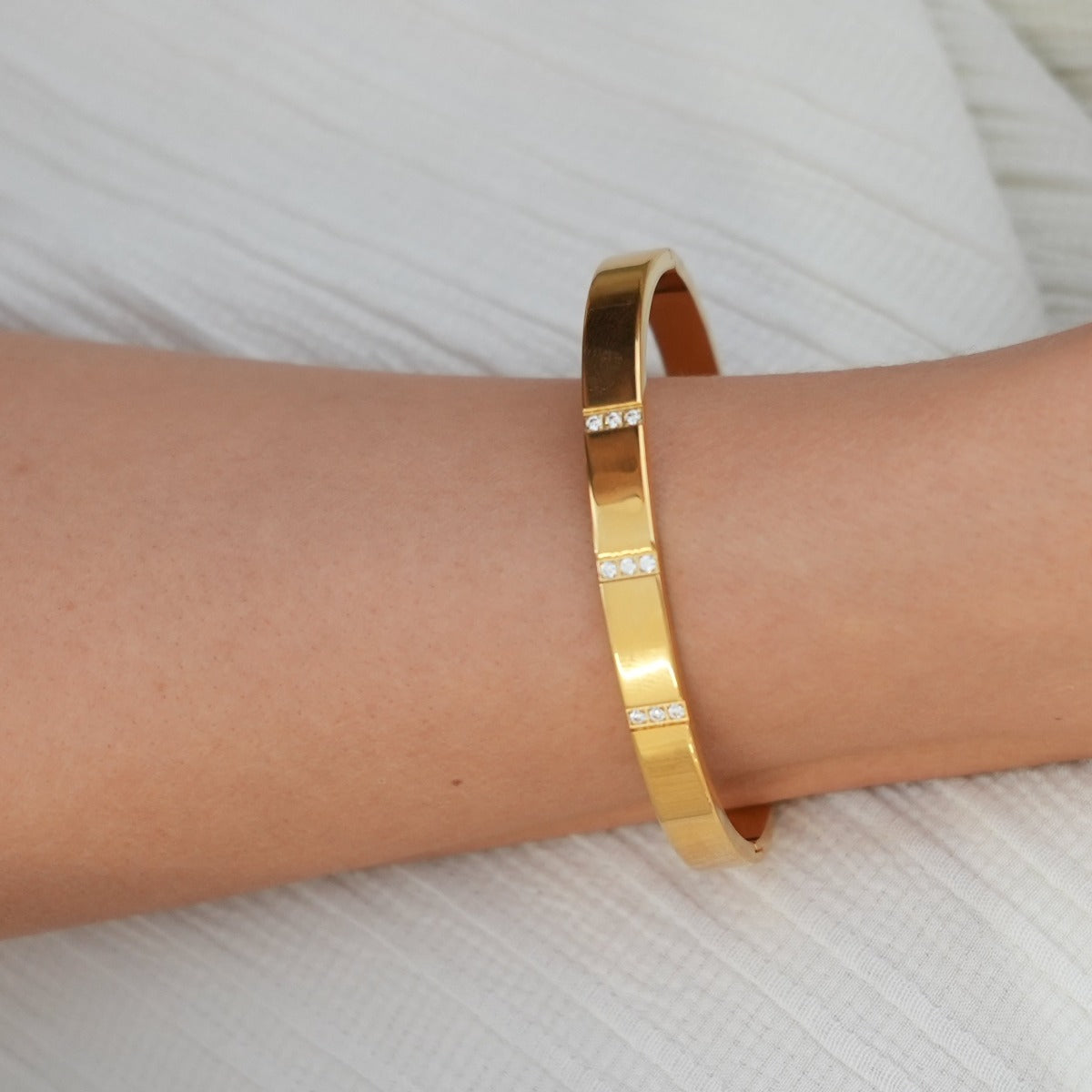 Lineaire Steen Bangle Armband - Goud