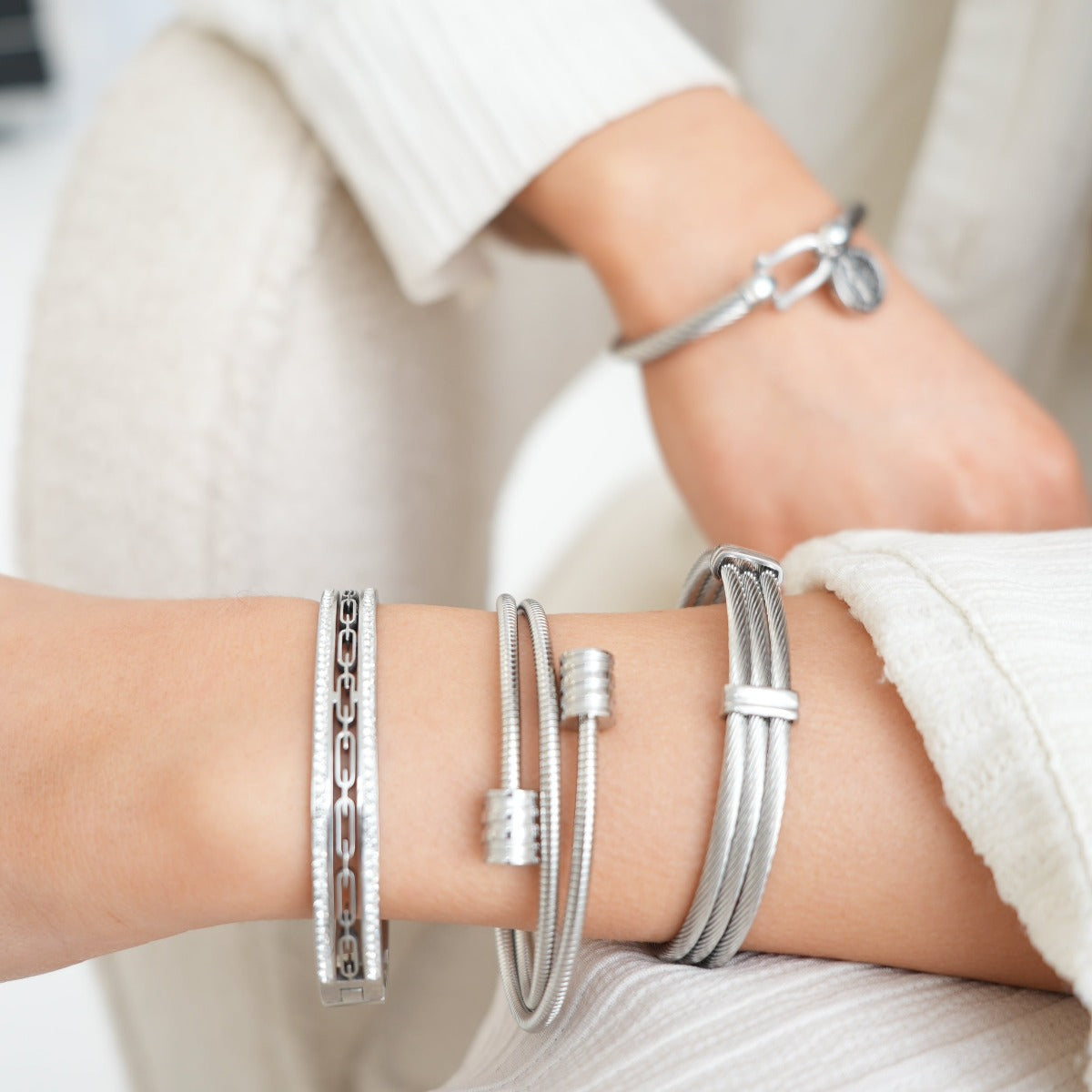 Ivy Stone Bangle Armband - Zilver