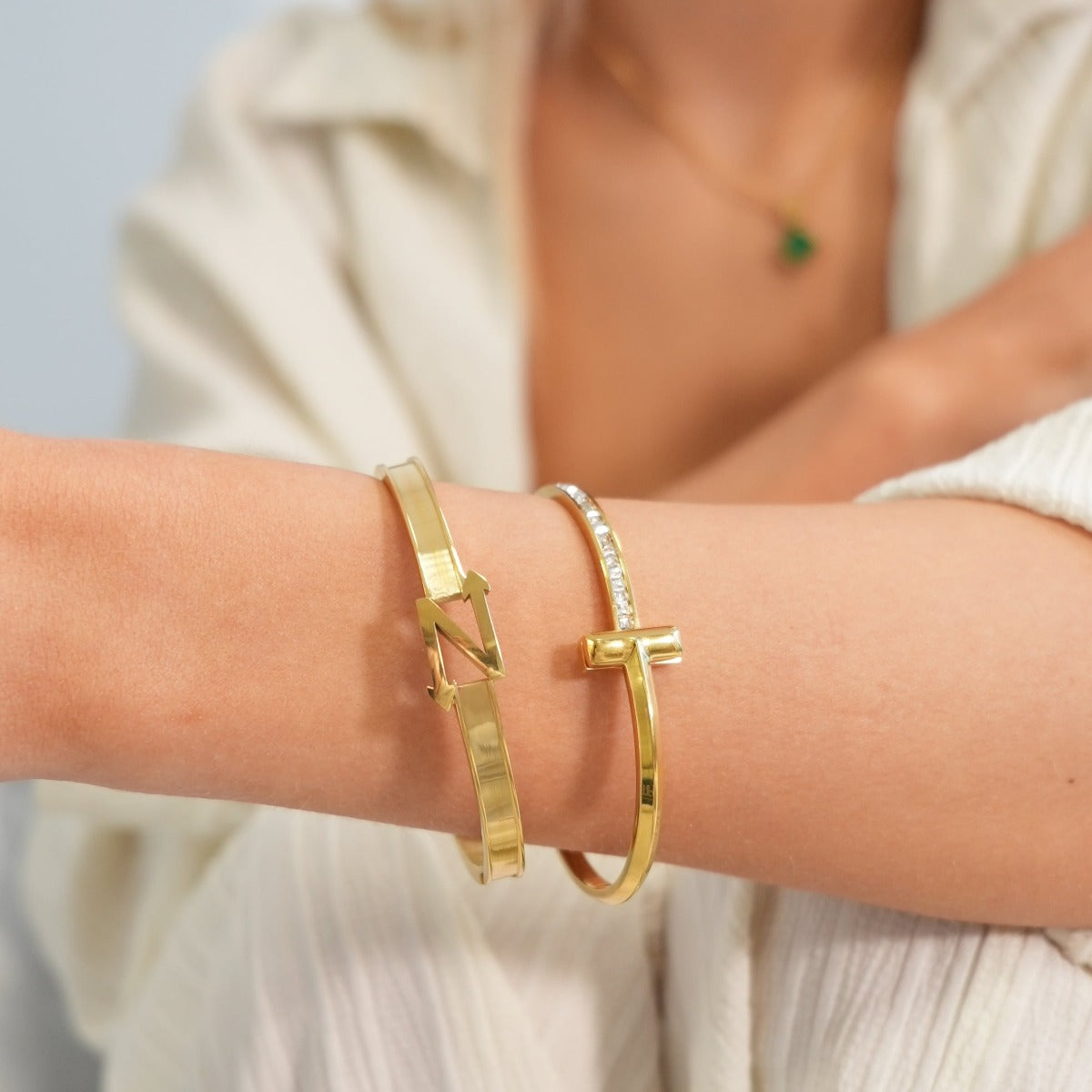 T-Bar Steen Bangle - Goud
