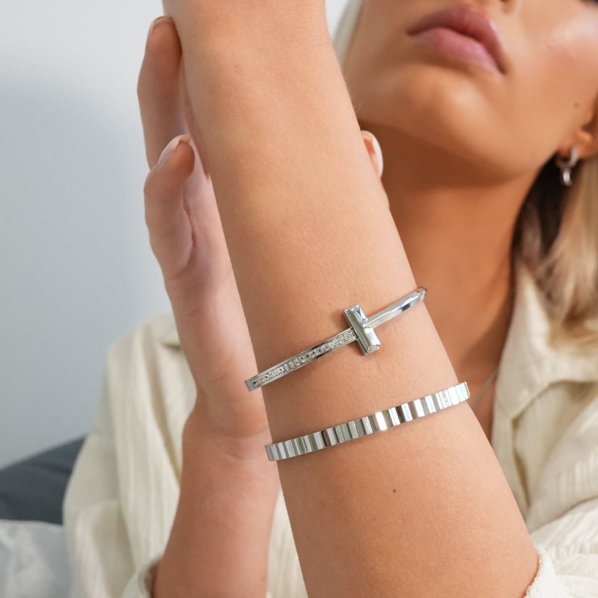 T-Bar Steen Bangle - Zilver
