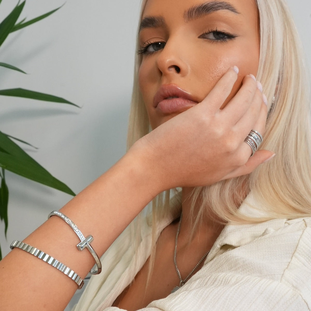 T-Bar Steen Bangle - Zilver