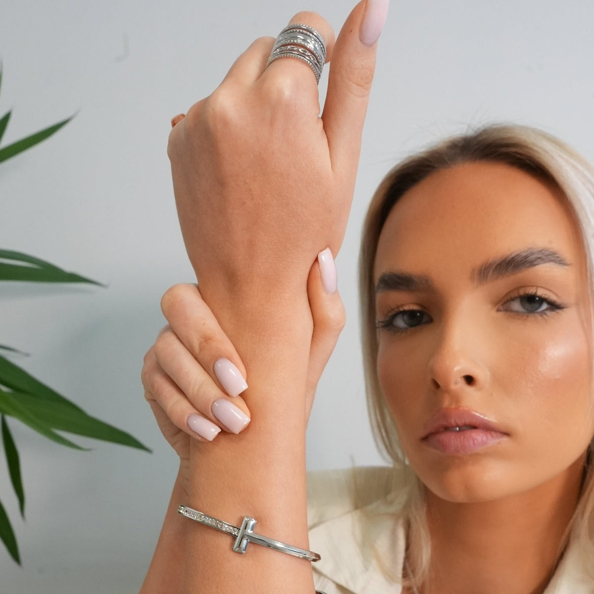 T-Bar Steen Bangle - Zilver