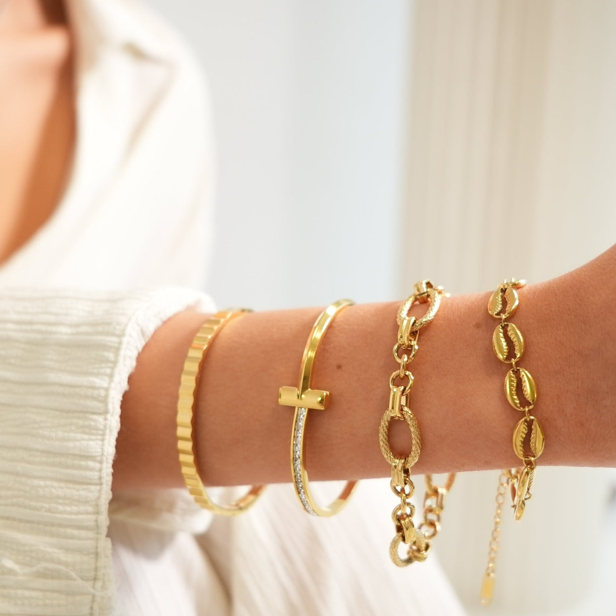 Schelp Link Armband - Goud