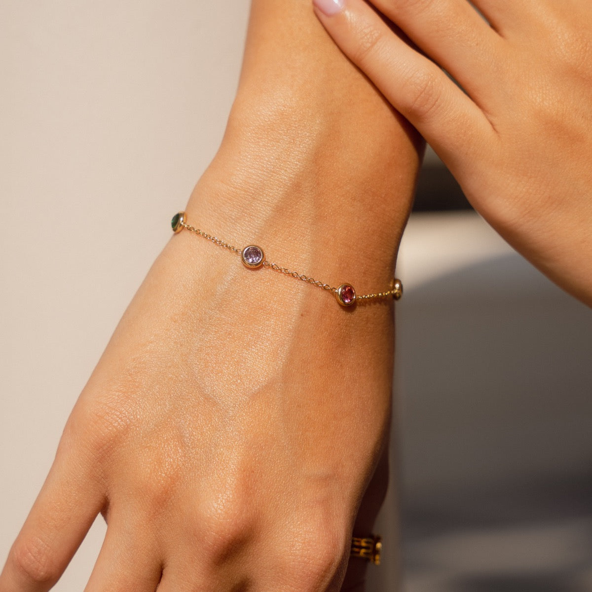 Multi-Kleurige Steen Armband - Goud