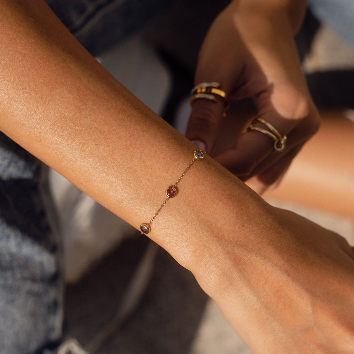 Multi-Kleurige Steen Armband - Goud