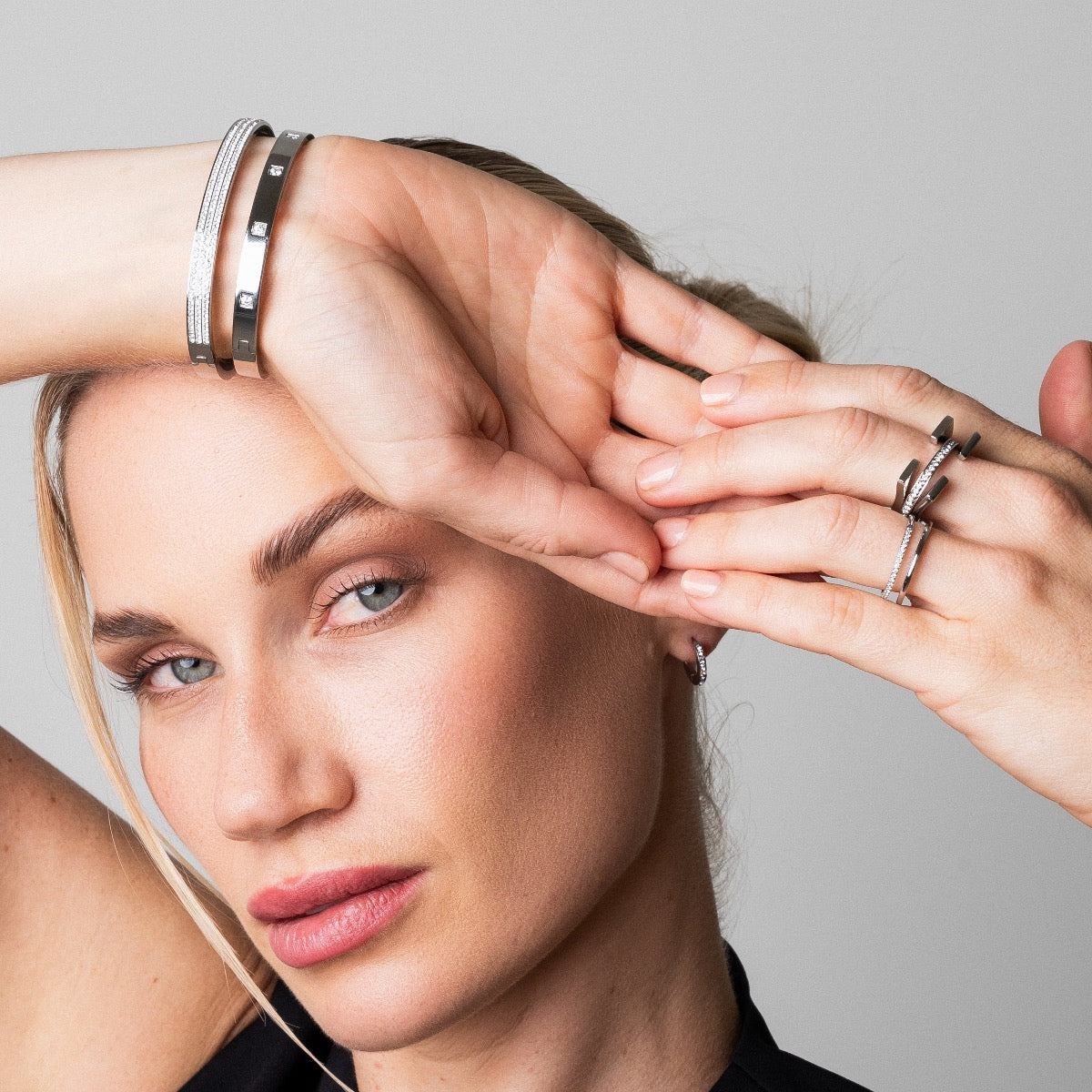 Luxe Steen Bangle Armband - Zilver