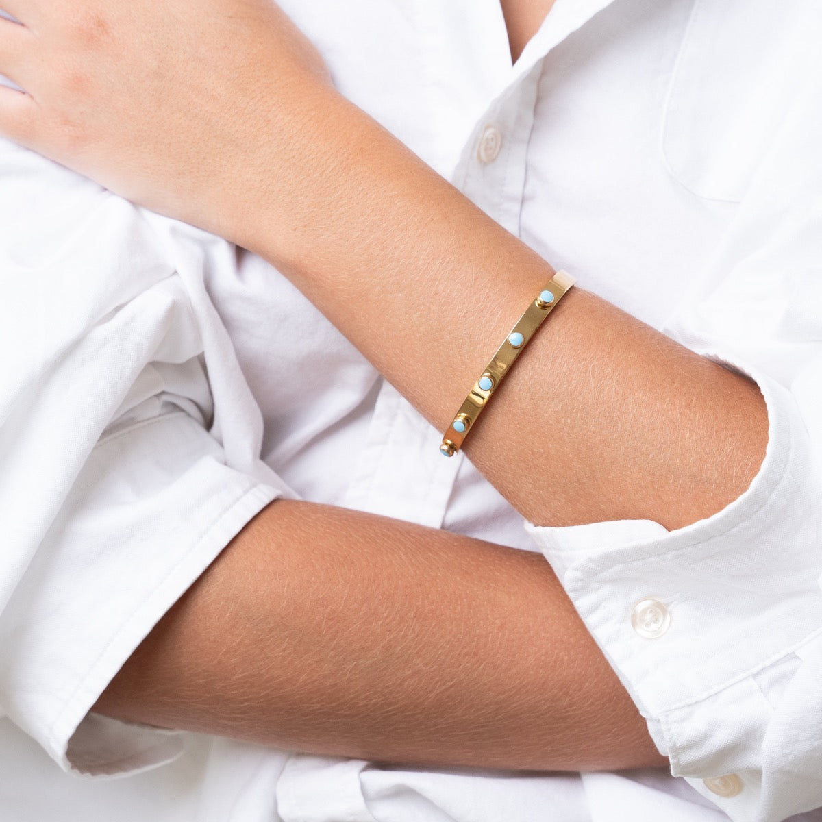 Aqua Stone Bangle Armband - Goud
