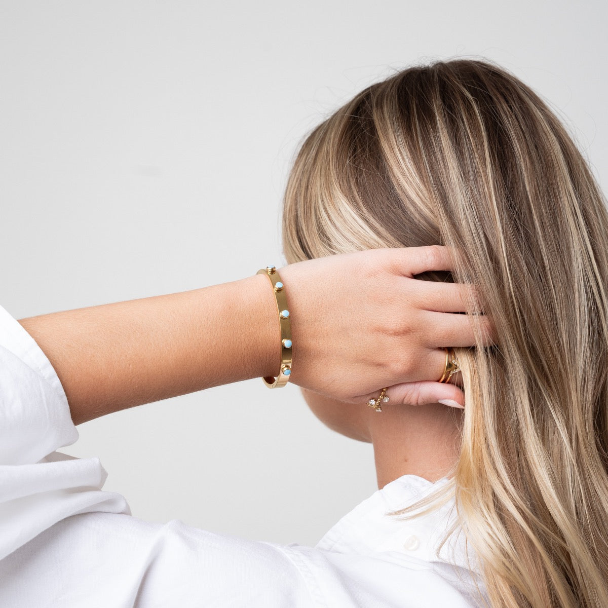 Aqua Stone Bangle Armband - Goud