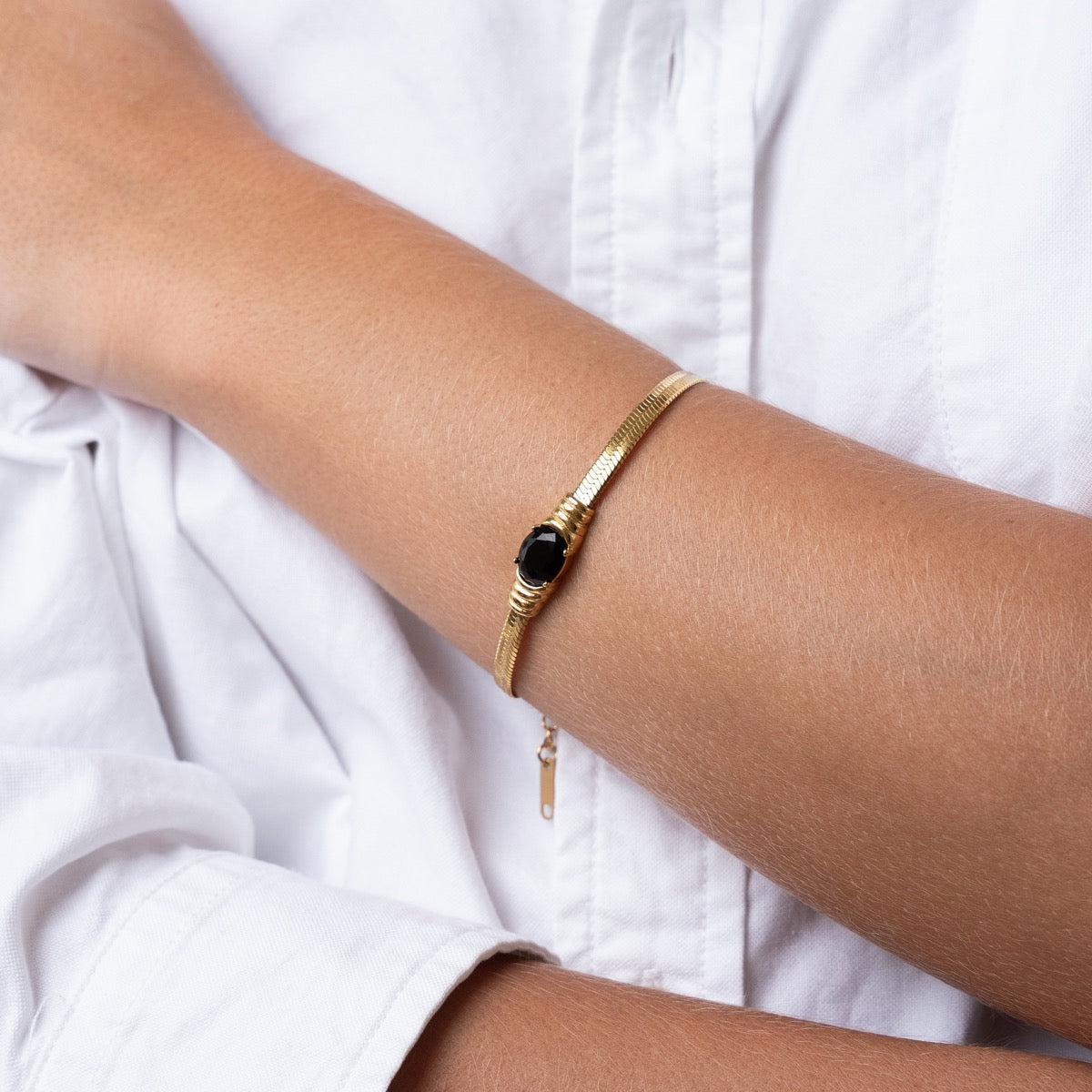 Onyx Gem Slangenketting Armband - Goud