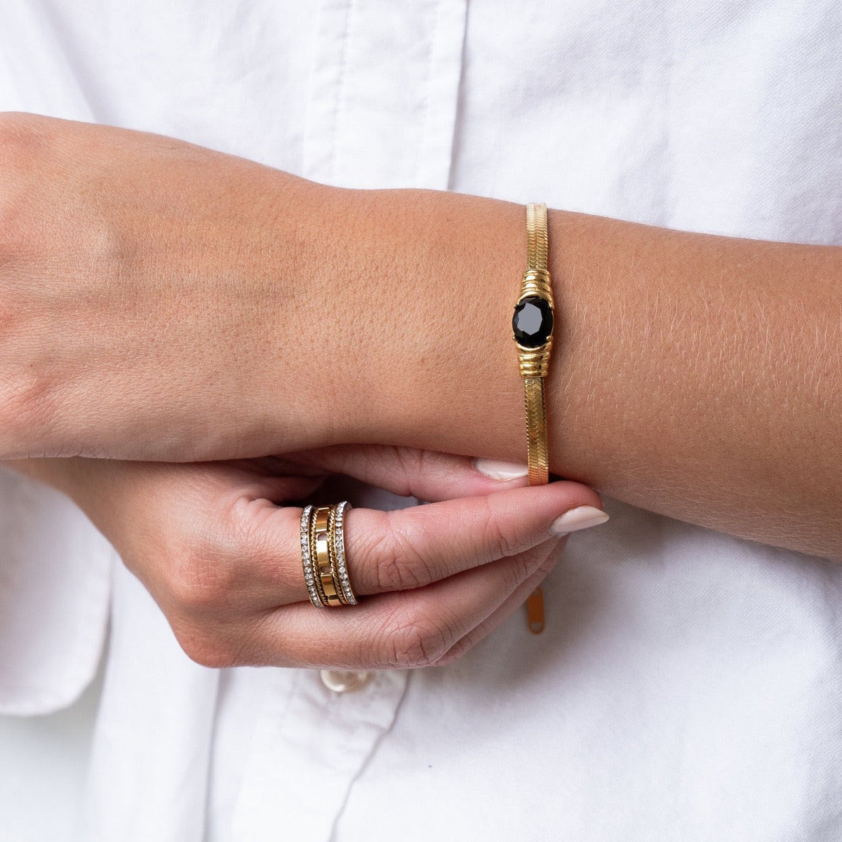 Onyx Gem Slangenketting Armband - Goud