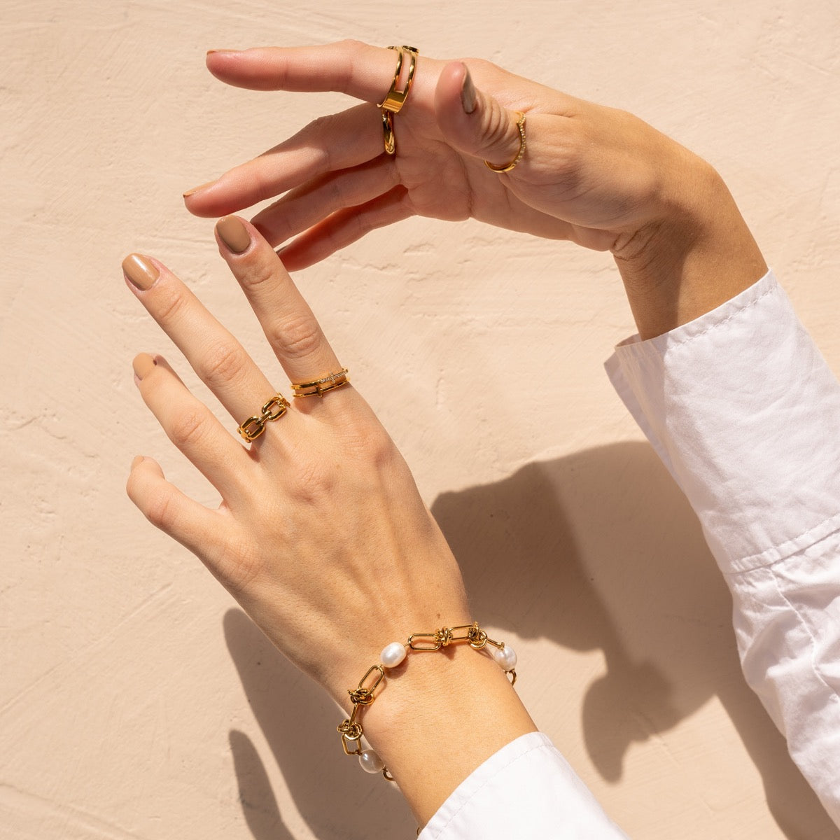 Parel Knoop Armband - Goud