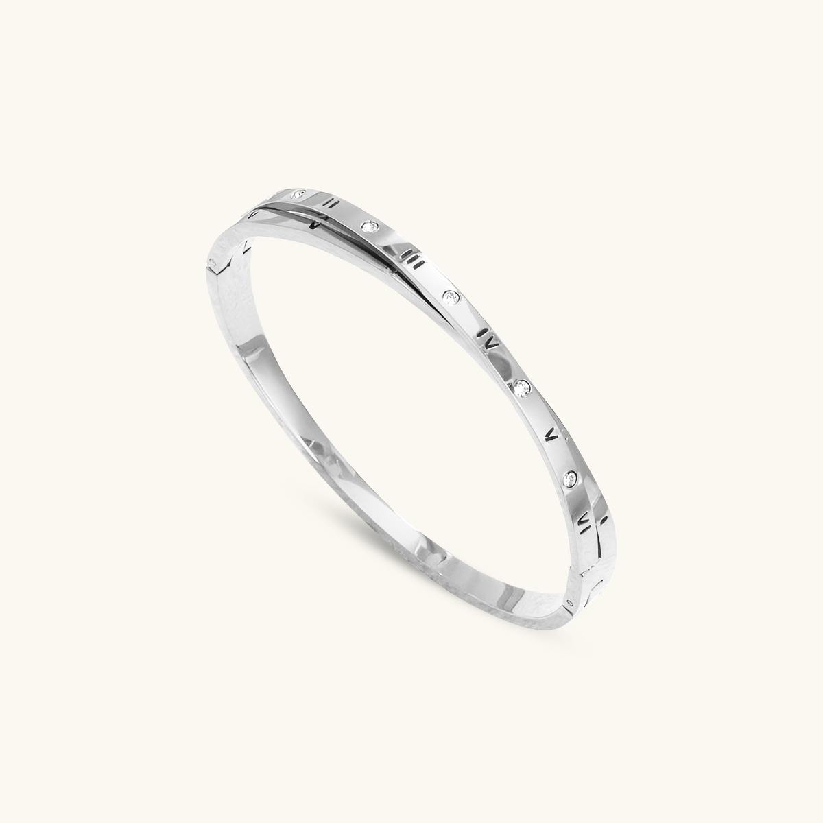 Romeinse Cijfer Verweven Bangle Armband - Zilver