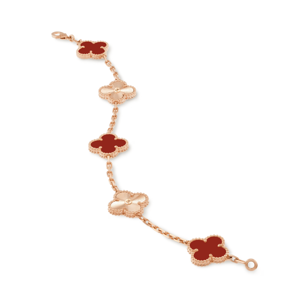 CLOVER | Rode Rozen Gouden Guilloché Armband