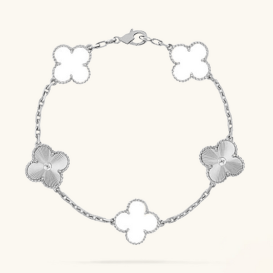 CLOVER | Witte/Zilveren Armband