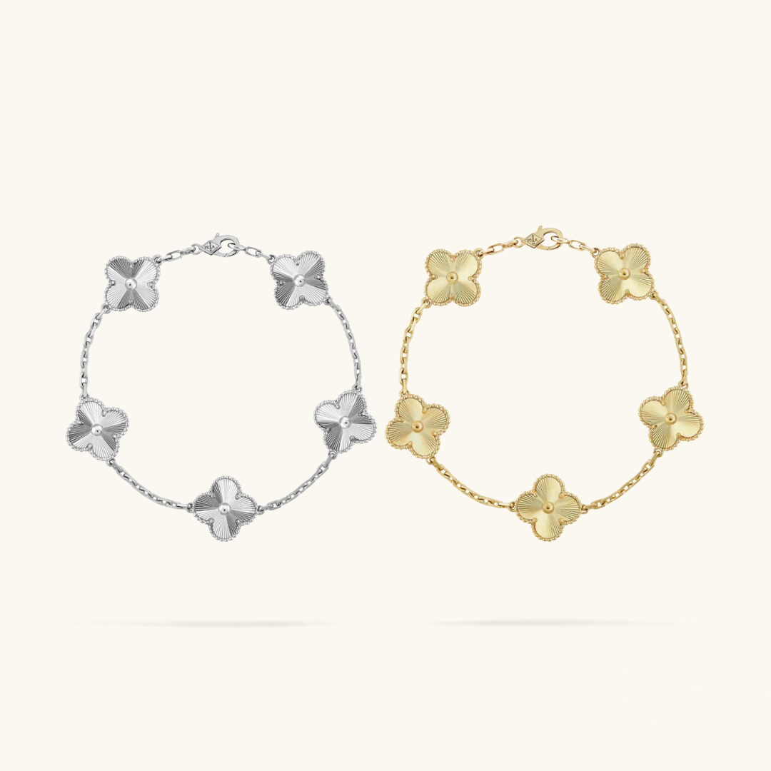 2-delige Klavertje Vier Armband Set - Zilver/Goud