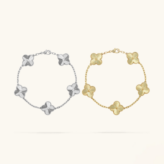 2-delige Klavertje Vier Armband Set - Zilver/Goud