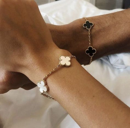 2-delige Klavertje Vier Armband Set - Zwart/Wit