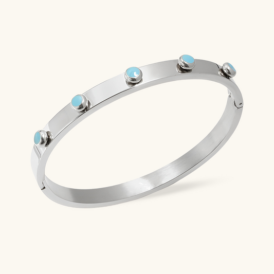 Aqua Stone Bangle Bracelet - Zilver