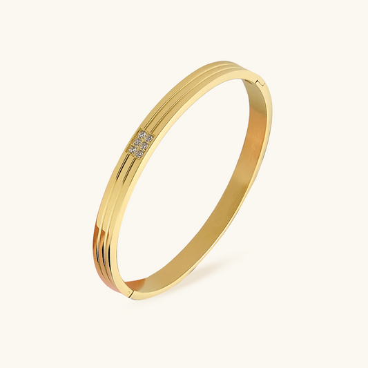 Gegraveerde Steen Bangle Armband - Goud