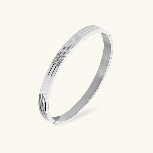 Gegraveerde Steen Bangle Armband - Zilver