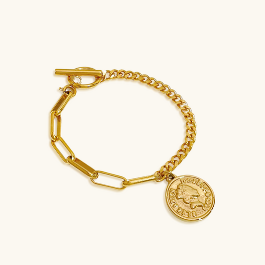 Munt Contrast Ketting Hanger Armband - Goud