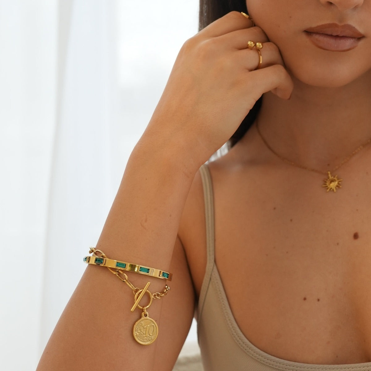 Cubic Stone Armband - Goud/Groen