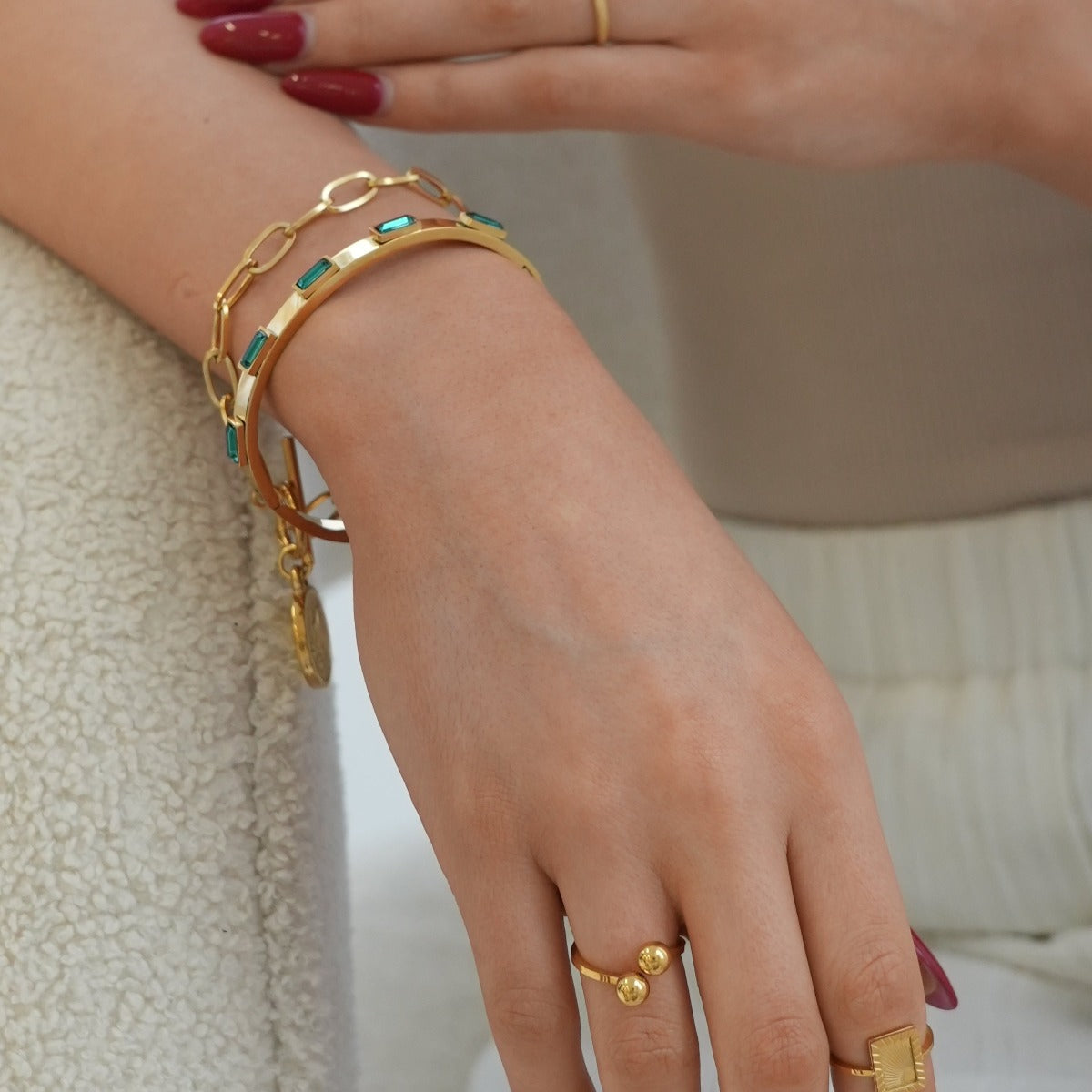 Cubic Stone Armband - Goud/Groen