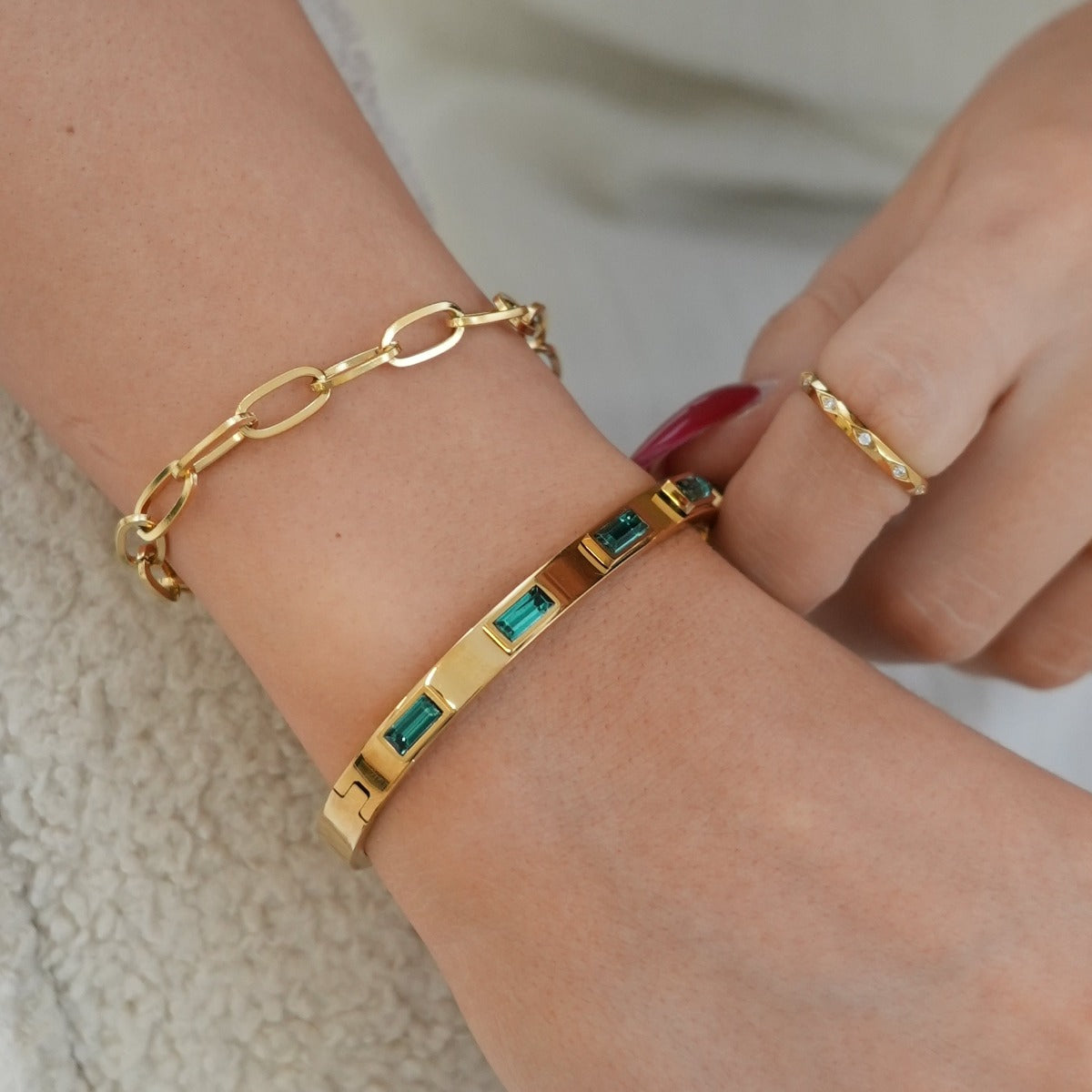 Cubic Stone Armband - Goud/Groen