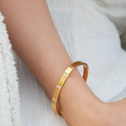 Lineaire Steen Bangle Armband - Goud