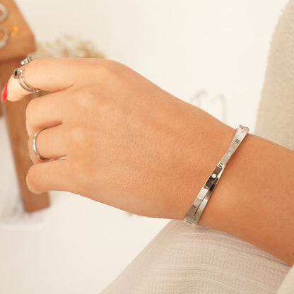 Romeinse Cijfer Verweven Bangle Armband - Zilver