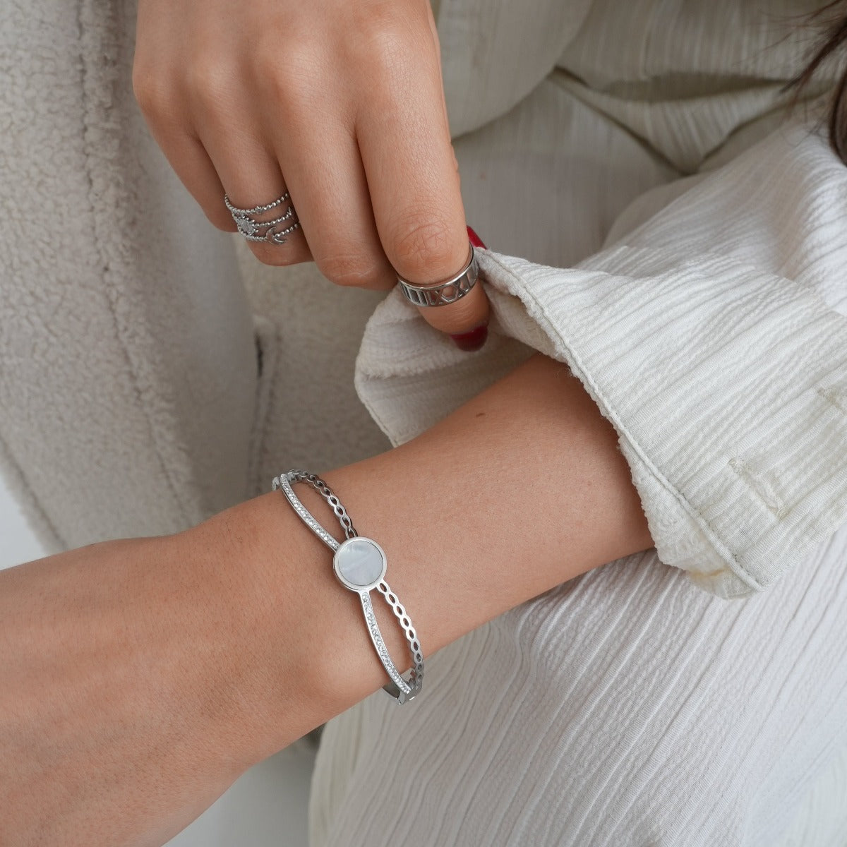 Venus Stone Bangle Armband - Zilver