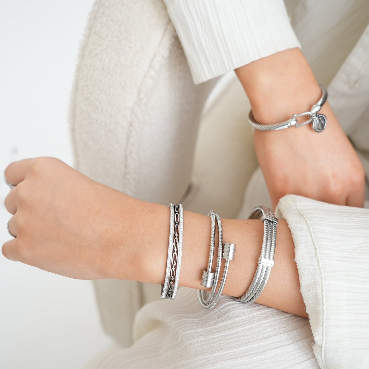 Ivy Stone Bangle Armband - Zilver