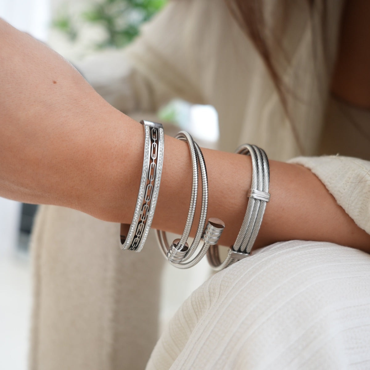 Ivy Stone Bangle Armband - Zilver