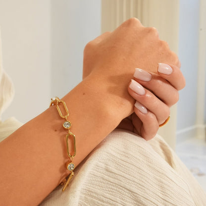 Ovale Schakel Steen Armband - Goud