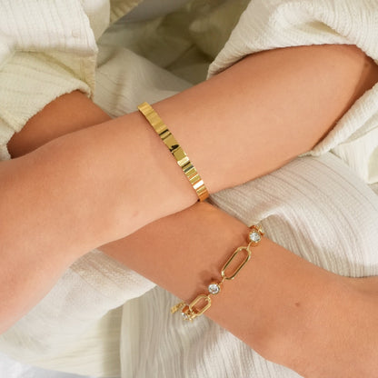 Ovale Schakel Steen Armband - Goud