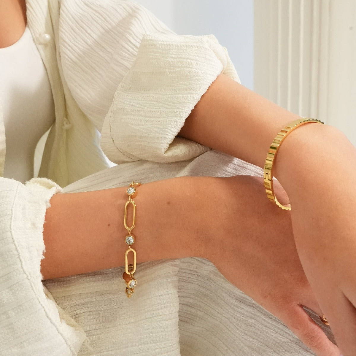 Ovale Schakel Steen Armband - Goud