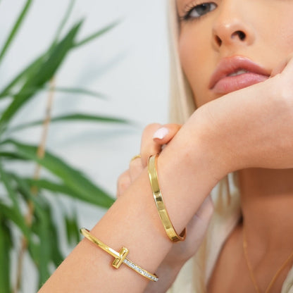 T-Bar Steen Bangle - Goud