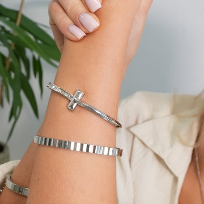 T-Bar Steen Bangle - Zilver