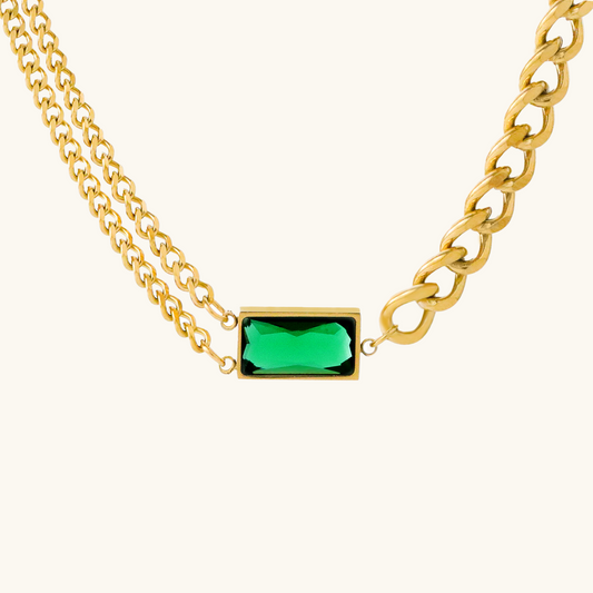 Dubbele Ketting Cubaanse Smaragd Ketting - Goud