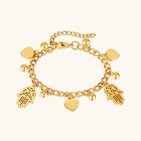Hamsa Hart Bedelarmband - Goud