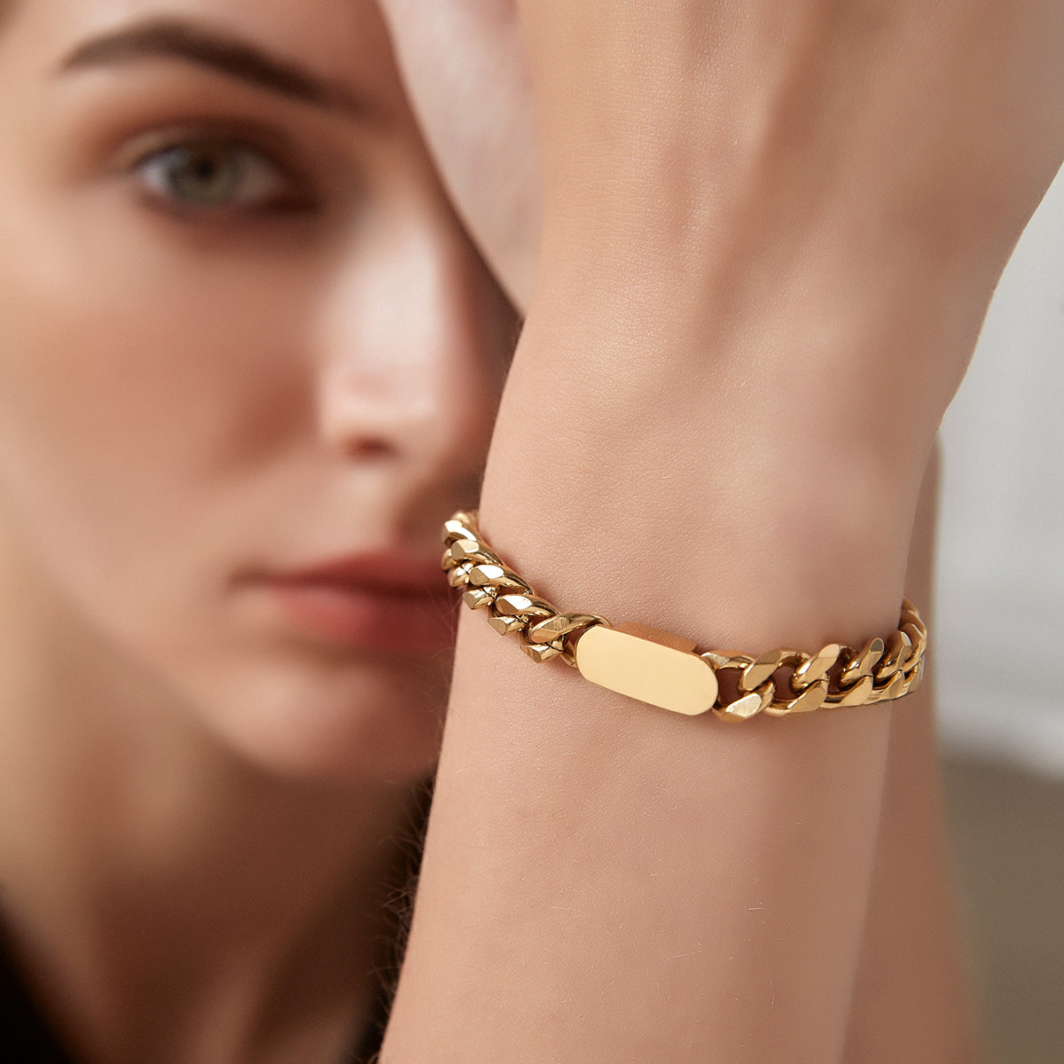 Rechthoekige Curb Kettingarmband - 18K Verguld