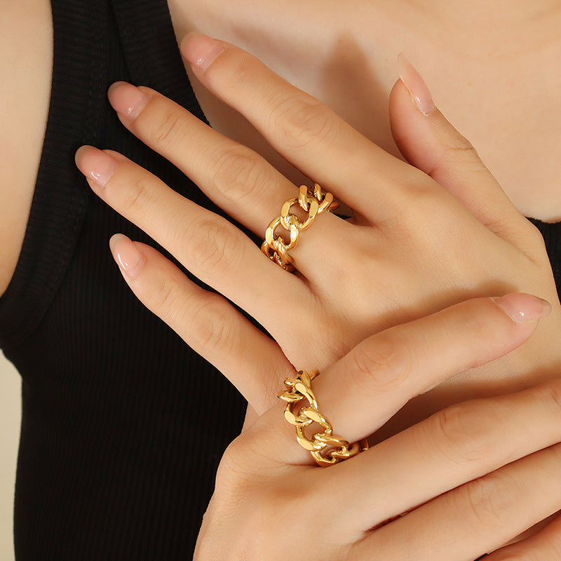 Verstelbare Maat Curb Ring - Goud