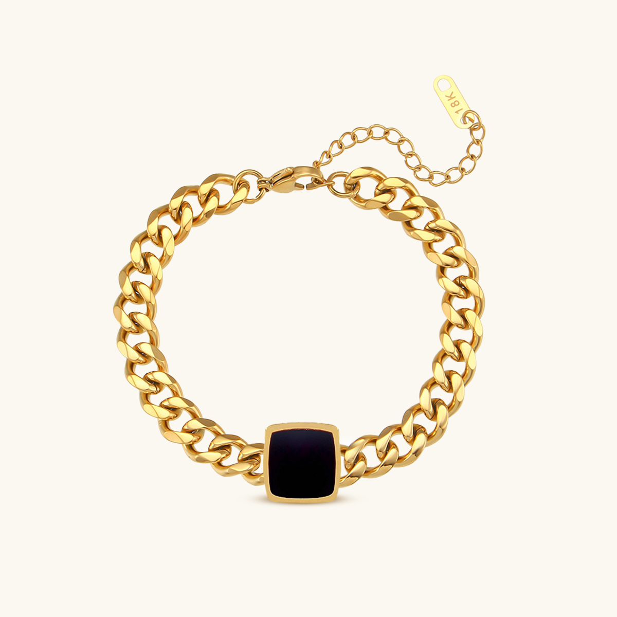 Onyx Vierkante Hanger Cubaanse Armband - Goud