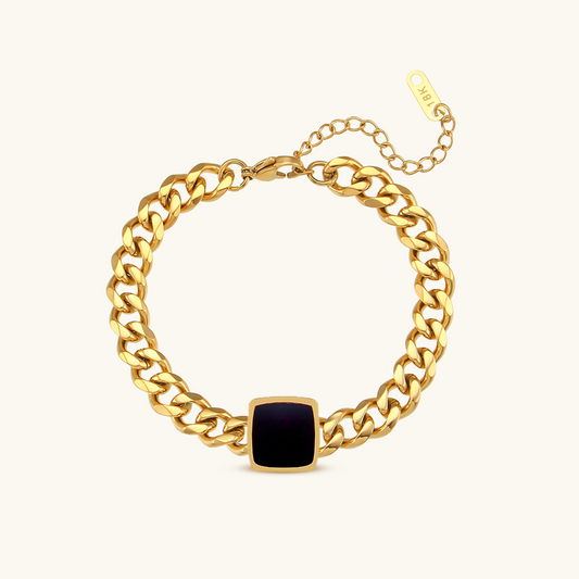 Onyx Vierkante Hanger Cubaanse Armband - Goud