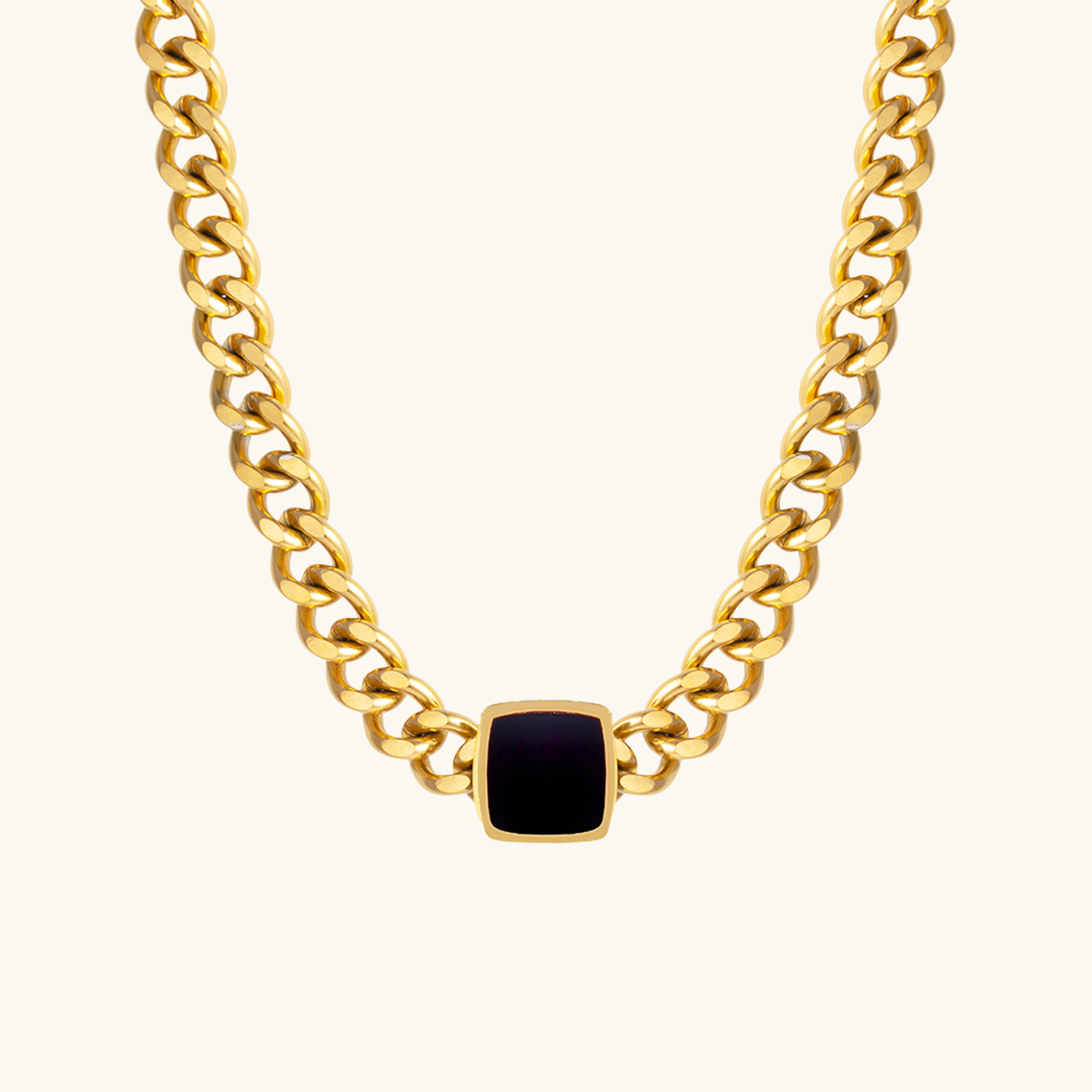 Onyx Vierkante Hanger Cubaanse Ketting - Goud