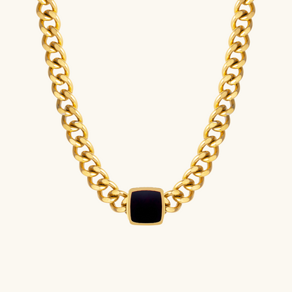 Onyx Vierkante Hanger Cubaanse Ketting - Goud