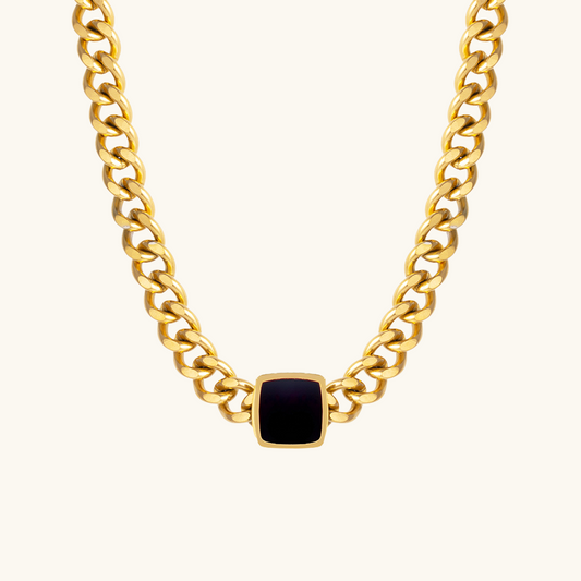 Onyx Vierkante Hanger Cubaanse Ketting - Goud
