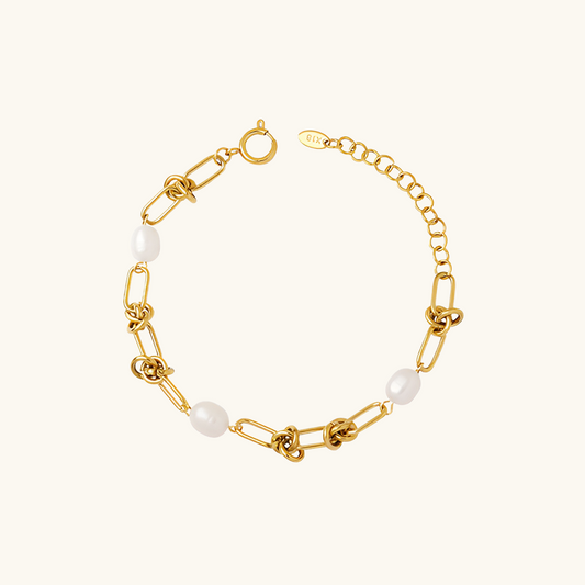 Parel Knoop Armband - Goud