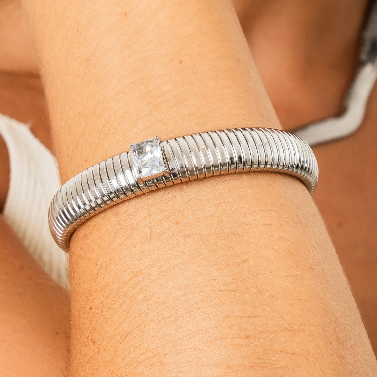 Chunky Stone Bangle - Zilver